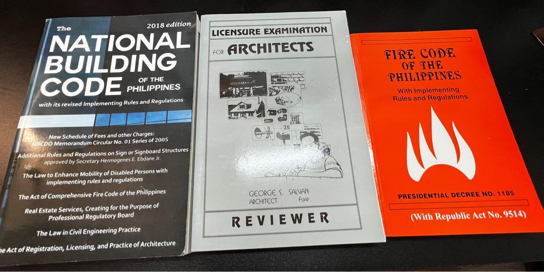 ALE Architect Licensure Exam Reviewer & Phil Codes (Category: Textbooks) located in Quezon City. Submitted by tonsquared (Listing ID 1170502849, Image 1). Description: •National Building Code 2018 Edition with its revised Implementing Rules & Regulations (PHP 299) •George Salvan’s Licensure Examination for Architects (SOLD) •Fire Code of the Philippines with its its revised Implementing Rules & Regulations (PHP 299) *Like new, helpful codes and r