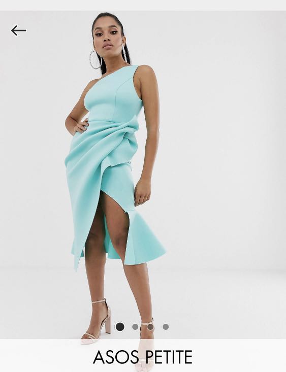 Asos Design Petite Tiffany Blue one shoulder tucked peplum pencil midi dress Women s Fashion Dresses Sets Dresses on Carousell