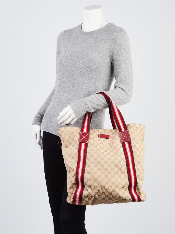 AUTHENTIC GUCCI 189669 002122 RED WEB GG CANVAS SOFT TOTE SHOULDER BAG