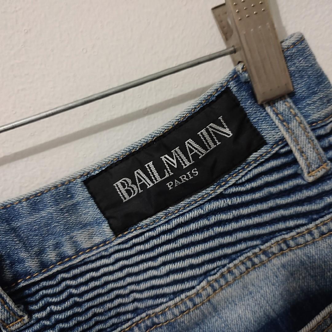 BALMAIN SHORT CARGO BIKER JEANS, Fesyen 