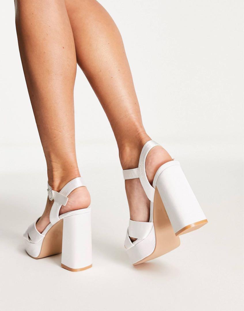 White satin heels on sale with ankle strap