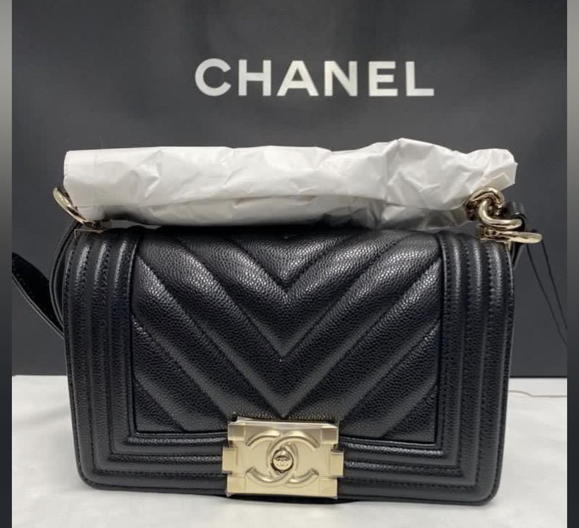 *MINT*Chanel Bag Wallet On Chain Grained Calfskin & Gold-Tone MetalBlack