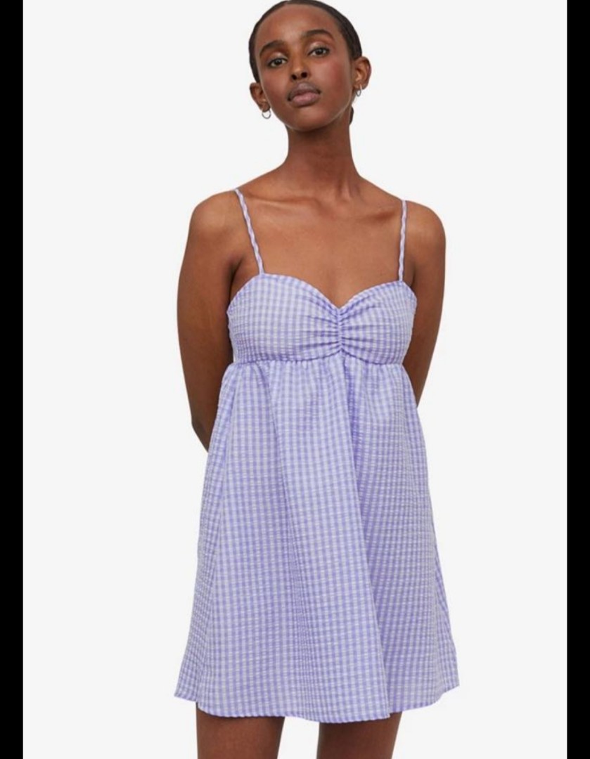 h&m purple gingham dress H&M Purple plaid checkered dress