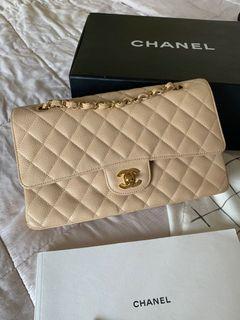 Chanel Classic Medium Flap in Beige Caviar Leather with GHW