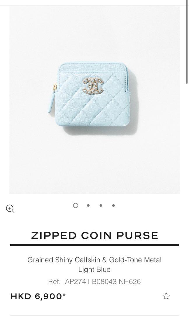 Zipped coin purse - Shiny grained calfskin, strass & gold-tone metal, white  — Fashion