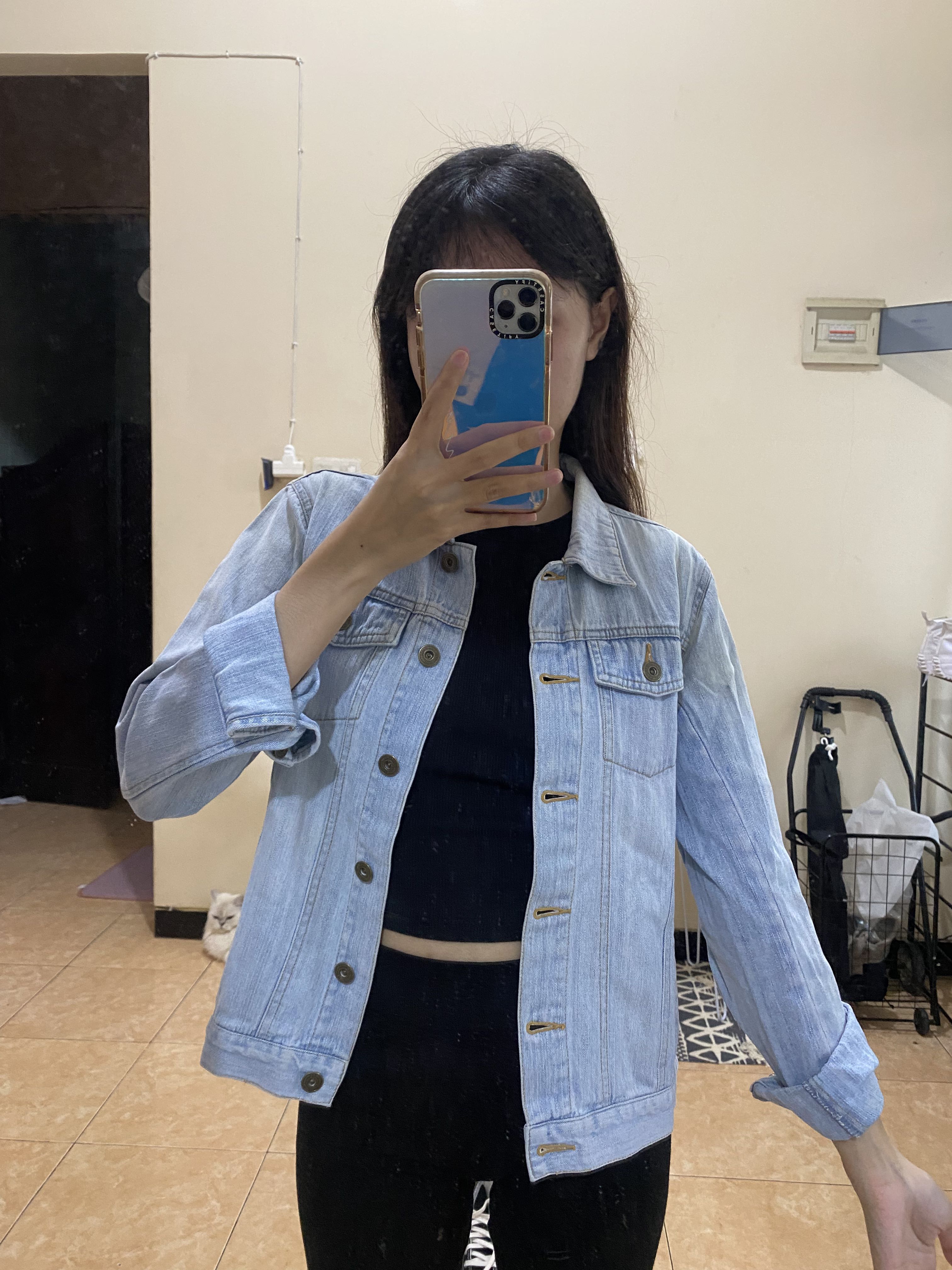 denim jacket light blue acid, Fesyen 