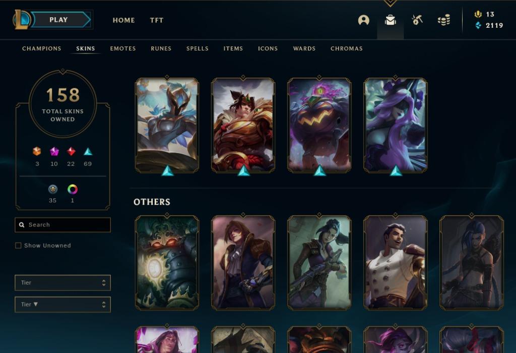 Garena League of Legends Account 158 skins 205 mythic essence, Video ...