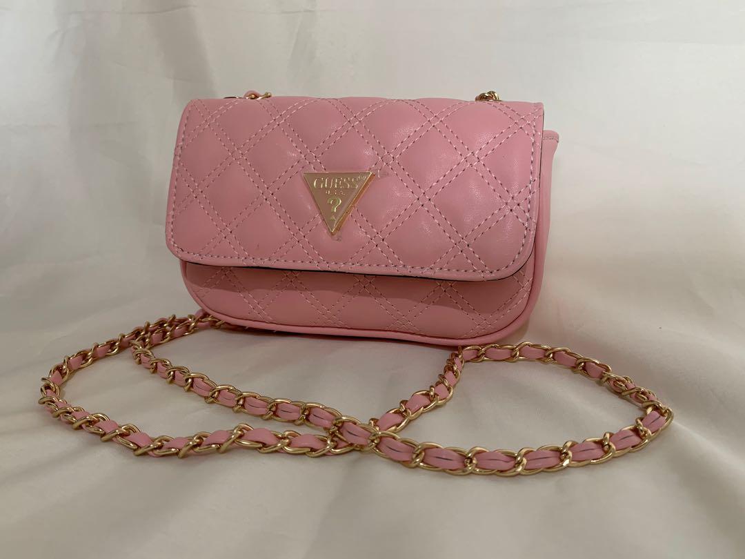 Guess Cessily Quilted Micro Mini Bag Pink, Women's Fashion, Bags