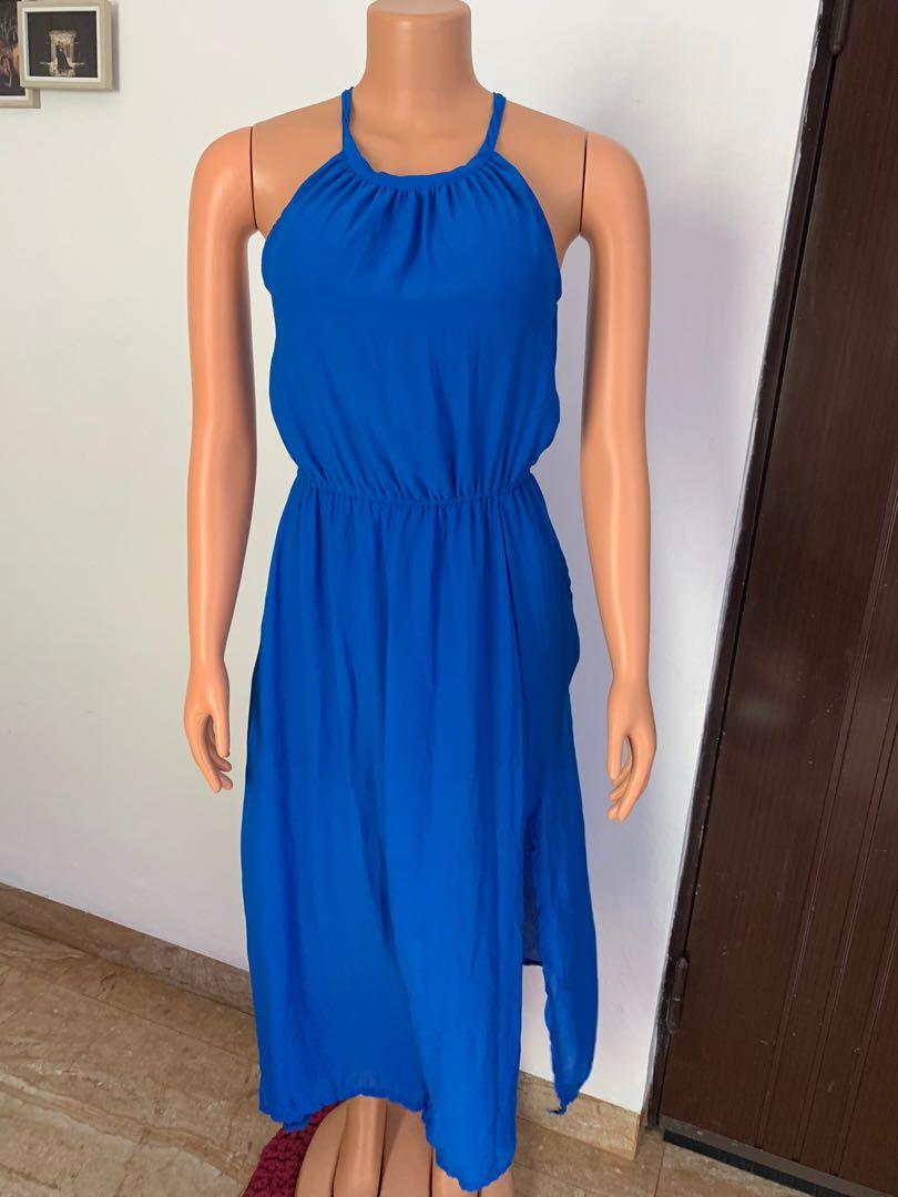 Halter Summer Blue Maxi Dress, Olshop 