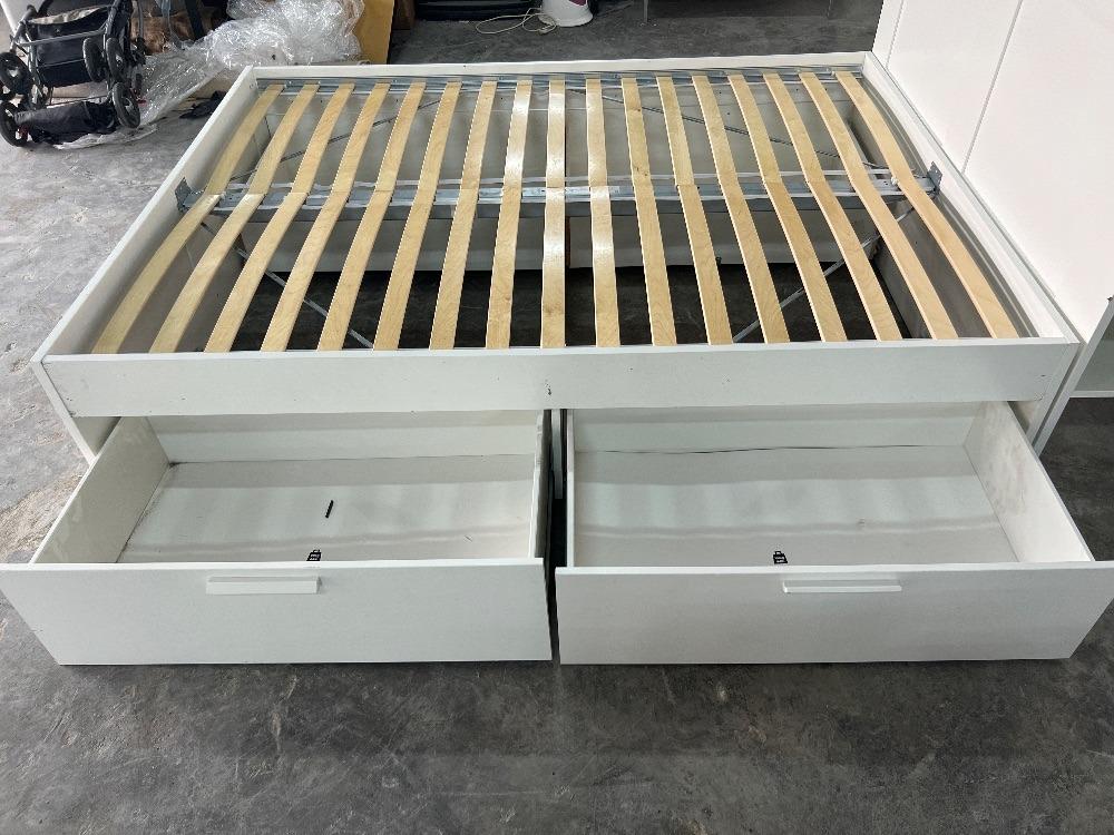 IKEA BRIMNES Queen Size Bed Frame with 4 Drawer & Shelf White Colour