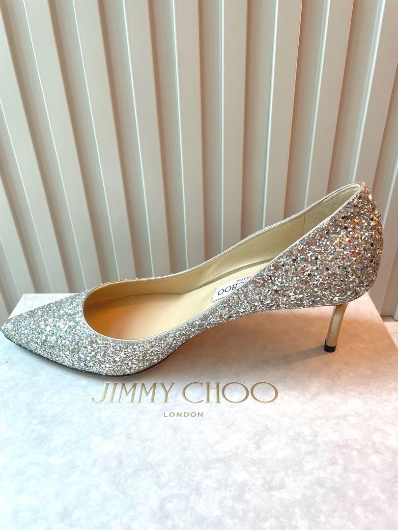 婚鞋必選）Jimmy Choo Romy 60 Champagne Glitter Fabric Pointed