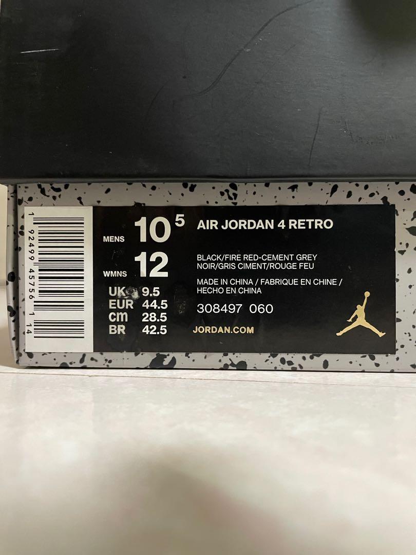 Jordan 4 Bred Sz 10.5 (Category: Sneakers) located in Cainta. Submitted by drren_ (Listing ID 1170653234, Image 3). Description: Jordan 4 Breds (2019) P20,000 negotiable Condition: 8.5-9/10 Issue: minor scratches on ankle area Meet up: Cainta, Antipolo, Marikina area Shipping: paid by buyer (grab, lalamove) MOP: GCash, Bank Transfer (BDO, UnionBank).