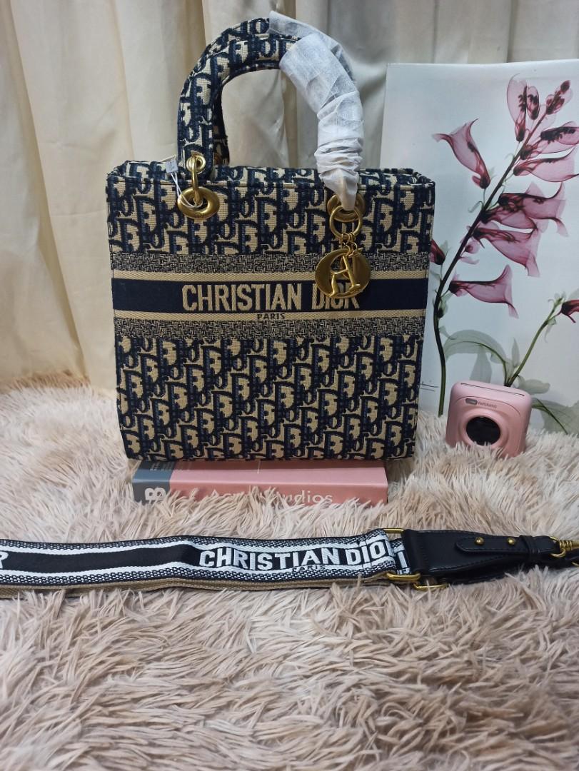 Lady Dior Shoulder Bag Blue Oblique Embroidered