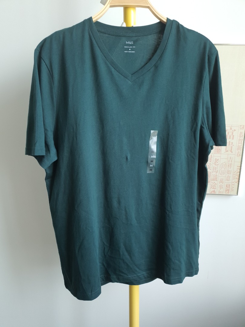 Men (M) marks & Spencer dark evergreen 💯 % cotton v neck comfy raya  regular fit tee t shirt breathable, Men's Fashion, Tops & Sets, Tshirts &  Polo Shirts on Carousell