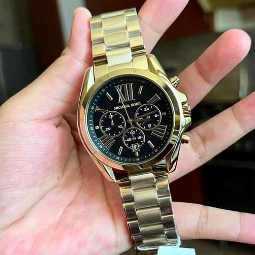 MK BIG BRADSHAW GOLD BLACK FACE DIAL 