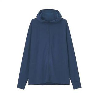 （二手僅試穿）MUJI無印良品 抗UV聚酯纖維拉鍊連帽外套 M 深藍