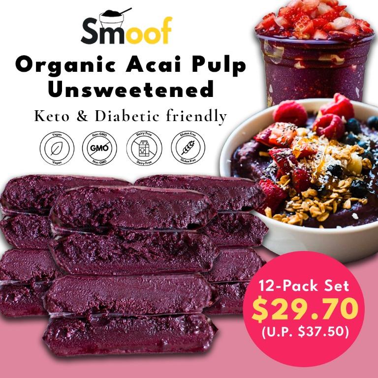 Organic Acai Pulp Pure & Unsweetened (12 x 100g), Food & Drinks