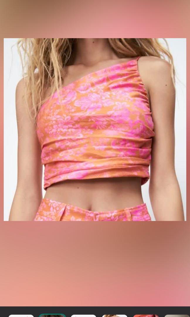 Preloved - Zara Pink orange One shoulder Linen, Women's Fashion, Tops,  Sleeveless on Carousell