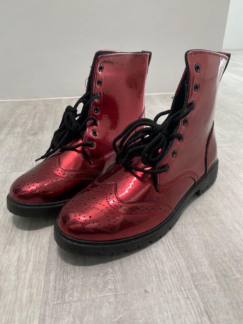 Shiny Red Boots Men s Fashion Footwear Boots on Carousell