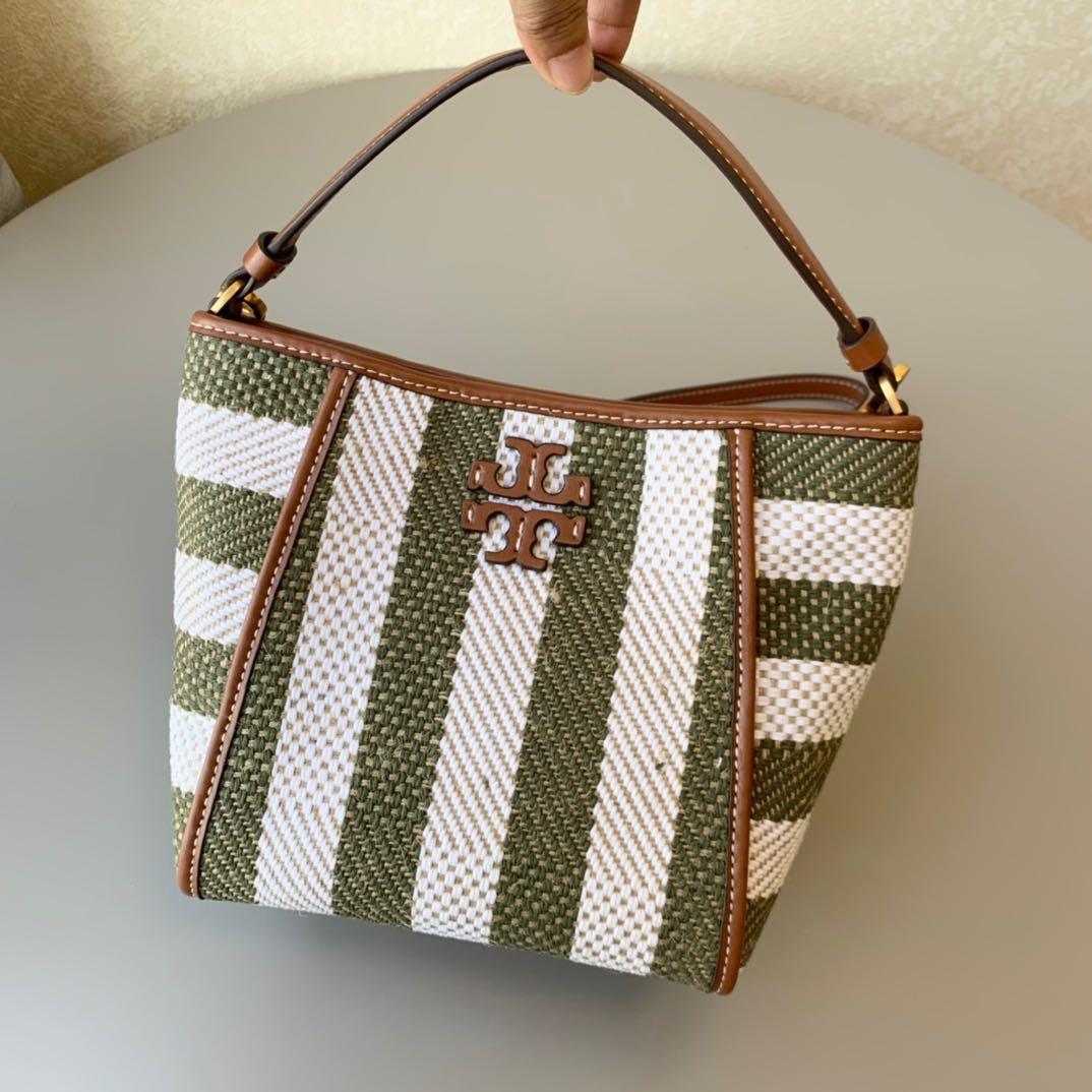 TORY BURCH MCGRAW Stripe Small Bucket bag 條紋帆布水桶包, 名牌