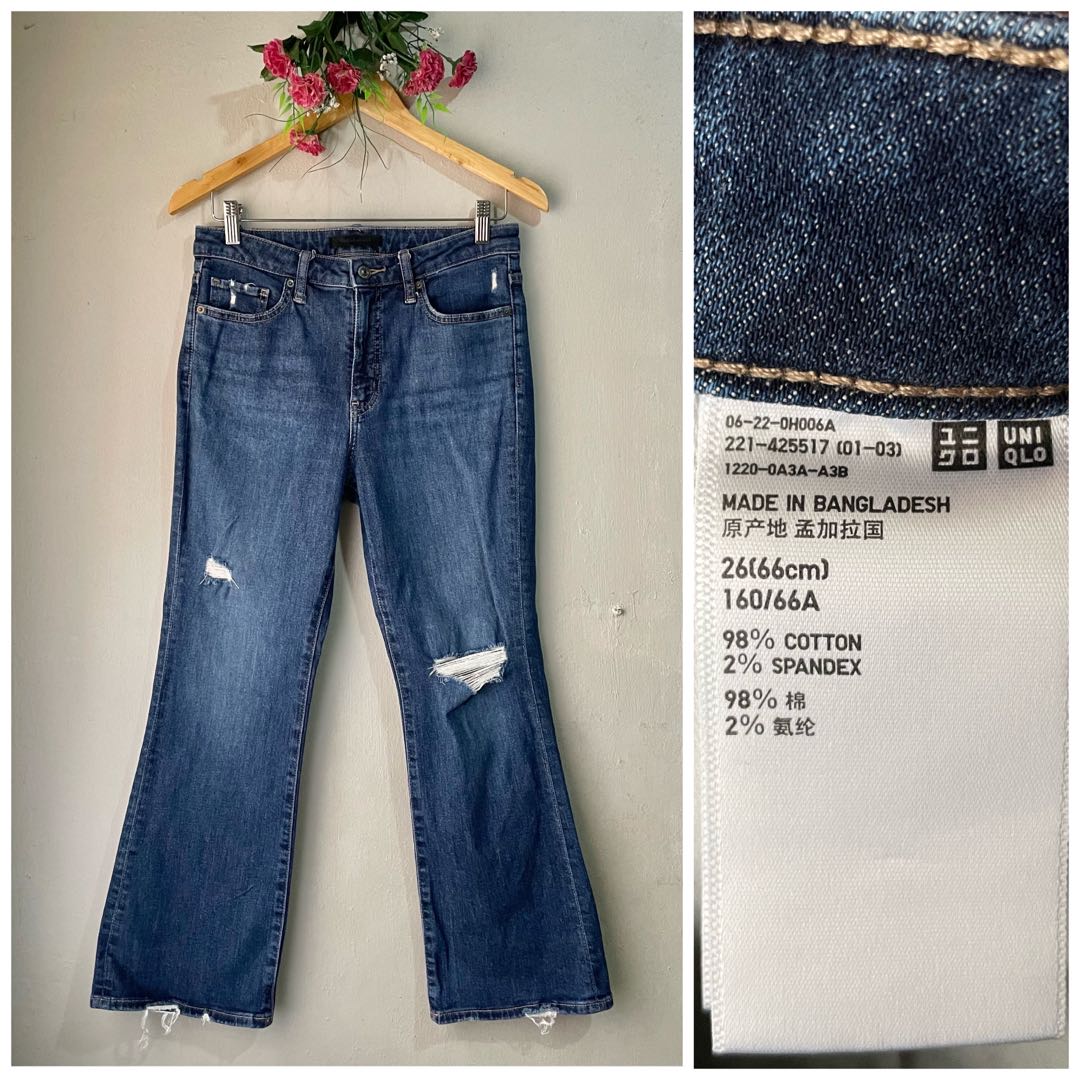 Uniqlo Hw knee ripped flare jeans, Women's Fashion, Bottoms, Jeans on ...