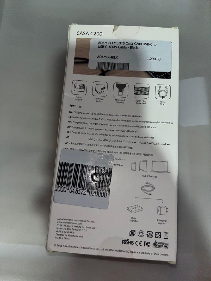 USB-C to USB-C Adam Elements 200cm (Category: Cables & Adaptors) located in Las Pinas. Submitted by cocteautriplets (Listing ID 1170655441, Image 2). Description: Bought from Power Mac Jan 2021, never used, just tested RFS: bought wrong item, adaptor pala ang may sira, hindi ‘yung cable so no need for this.