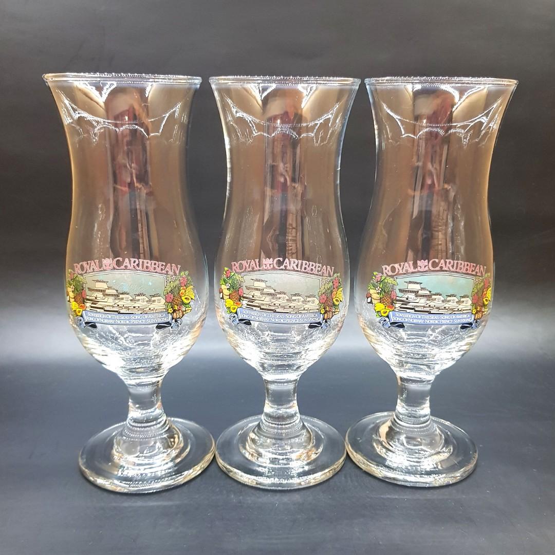 Vintage Royal Caribbean Cruise Lines Hurricane Glasses Set of 2 Barware 