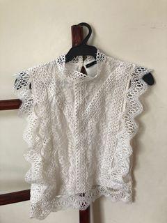 White Laced Sleeveless Blouse