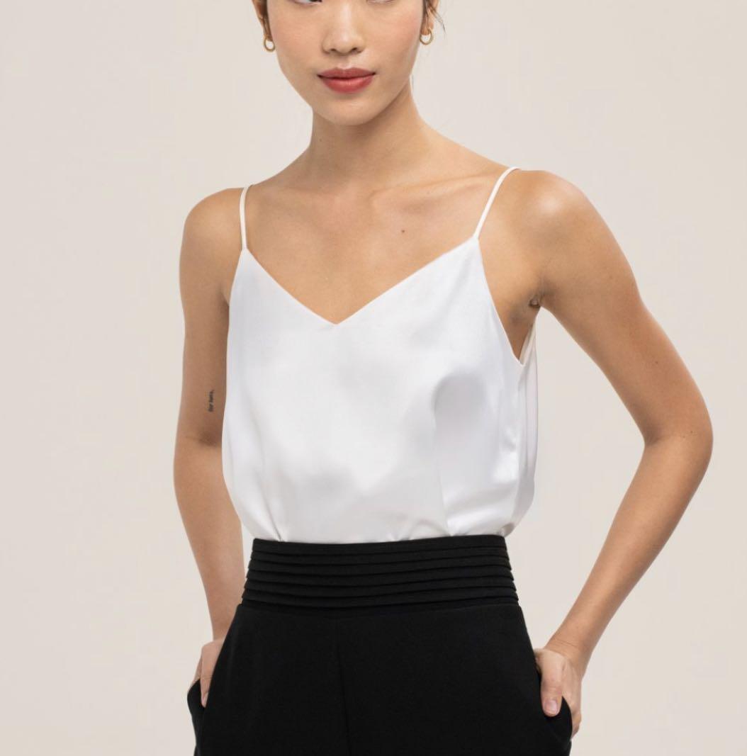 bnwt white satin cami, Women's Fashion, Tops, Sleeveless on Carousell