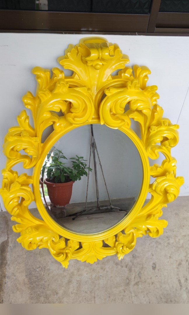Yellow mirror, Furniture & Home Living, Home Decor, Mirrors on Carousell