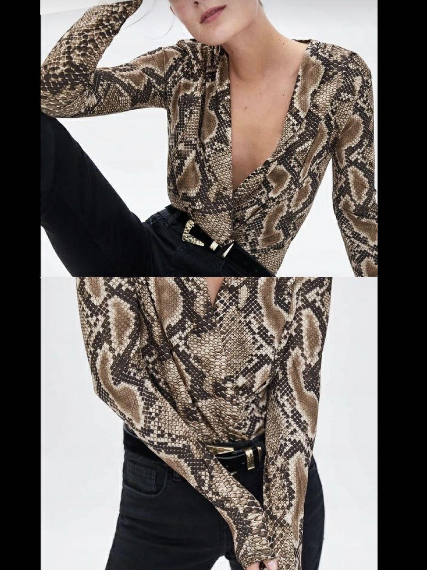 Zara Snake print bodysuit blouse Women s Fashion Tops Blouses