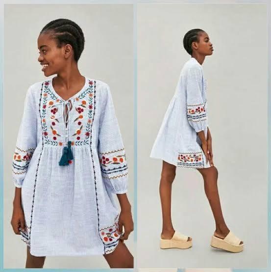 Zara striped embroidered tunic dress deals