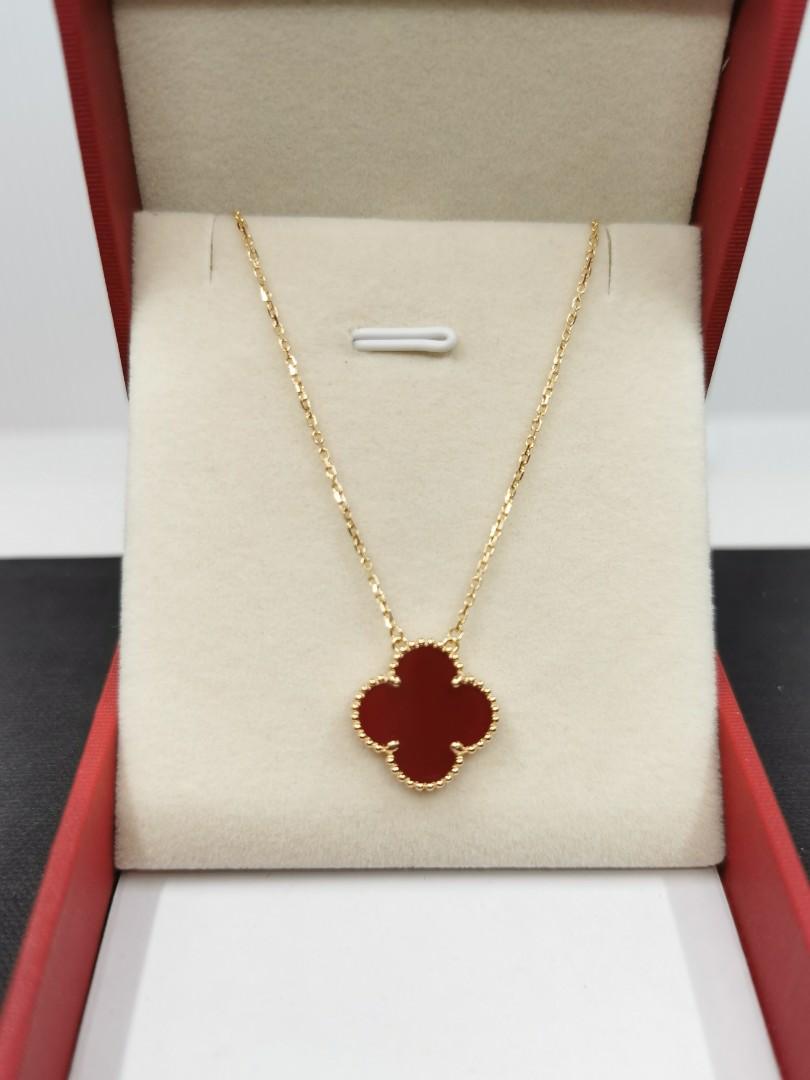 18K Gold Red Four Leaf Clover Necklace, Women's Fashion, Jewelry