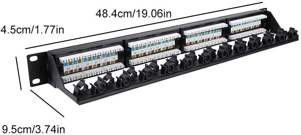 24 Port Patch Panel, Cat6 RJ45 19-Inch Network Cable Rack Mountable ...