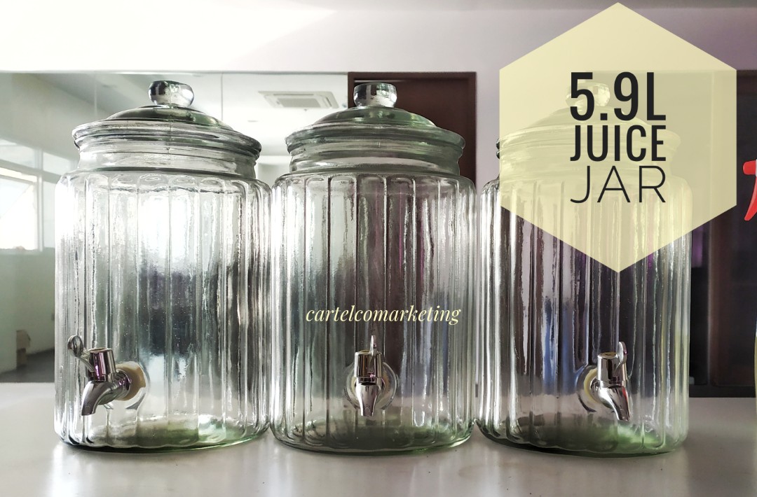 5.9L JUICE JAR DISPENSER , GLASS JAR DISPENSER, Furniture & Home Living