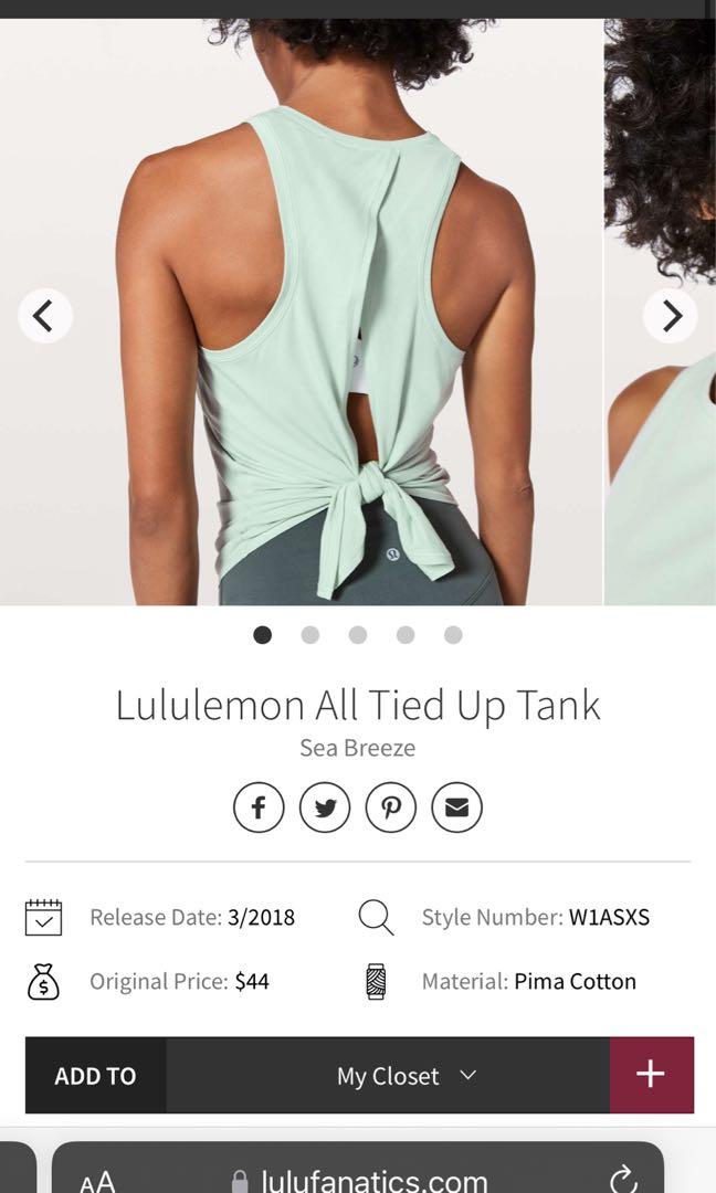 6] Lululemon All Tied Up Tank in Sea Breeze, Women's Fashion, Activewear on  Carousell