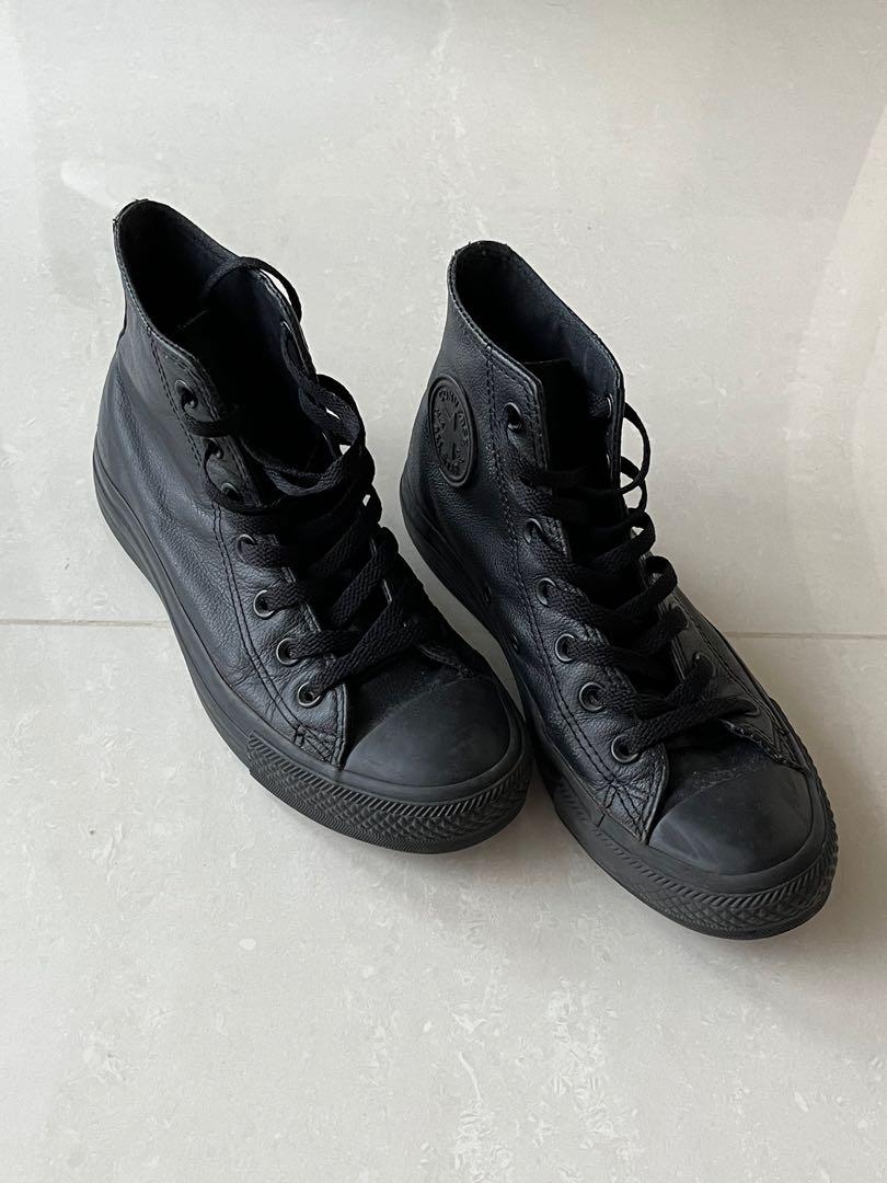All black Converse leather high tops