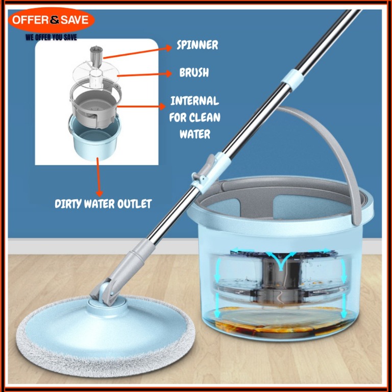All New 2021 Magic Spin Mop With Brush Compact Flat Spin Mop With