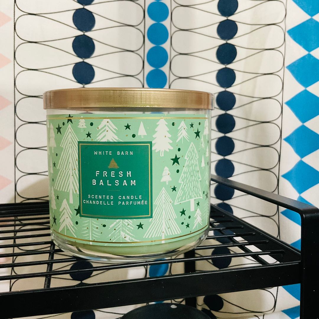 BBW White Barn Fresh Balsam 3Wick Candle, Furniture & Home Living