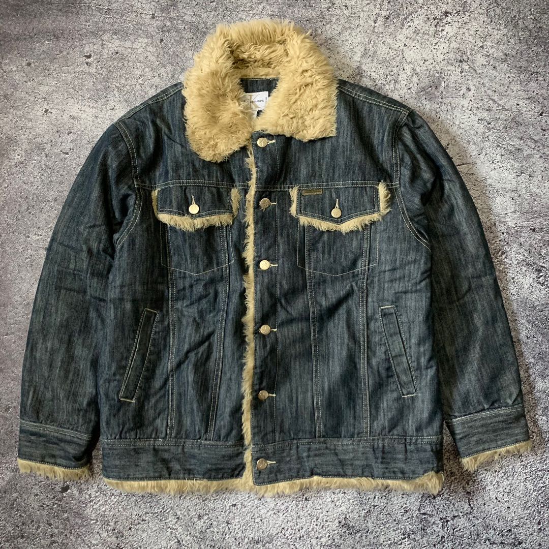 Calvin Klein Sherpa Trucker Denim Jeans Jacket Fesyen Pria