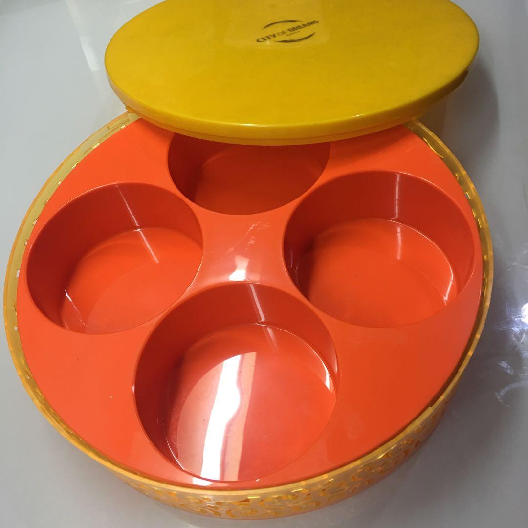 City Of Dreams Round Plastic Container (Category: Storage Boxes & Baskets) located in Manila. Submitted by urbanwear (Listing ID 1170802416, Image 1). Description: Laser cut design at sides.