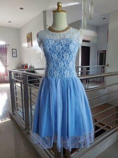 Dress Biru Brukat