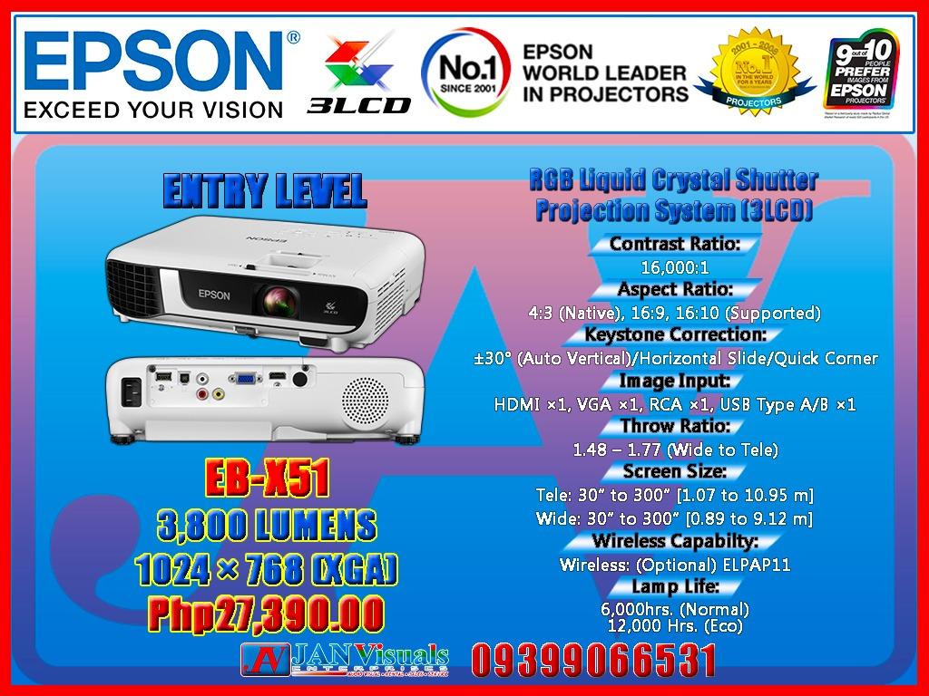 Epson EBX51 XGA 3LCD Projector, TV & Home Appliances, TV