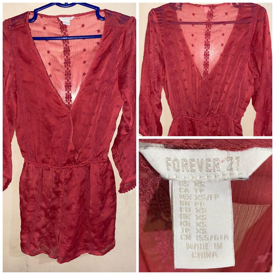 Forever 21 Lace Romper (3/4 sleeves) (Category: Rompers) located in Quezon City. Submitted by rs.declutters (Listing ID 1170739281, Image 1). Description: Excellent quality & very flattering! 😍 Can be used as a coverup at the beach. 👙 Used twice only. No when worn pics. RFS: decluttering *No return, no exchange* *Be a responsible buyer* *For more inquiries on the product, kindly dm seller*.