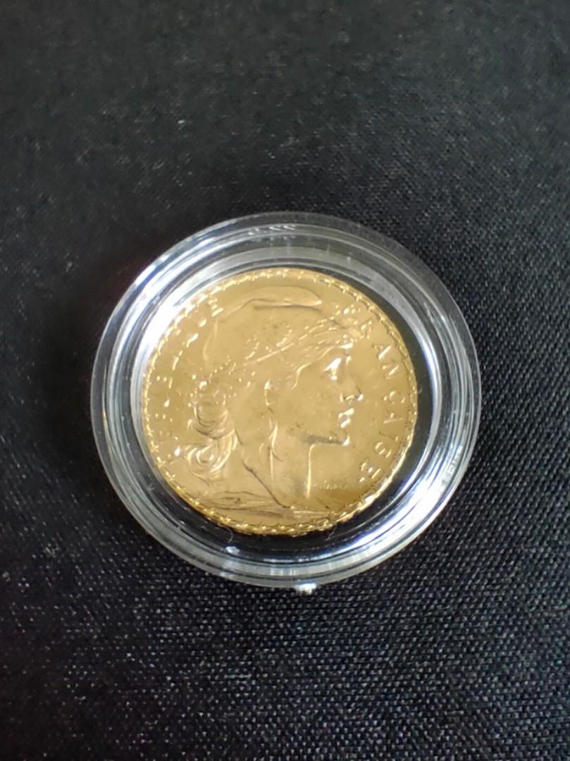 1912 French 20 Franc Rooster gold coin, Hobbies & Toys, Memorabilia