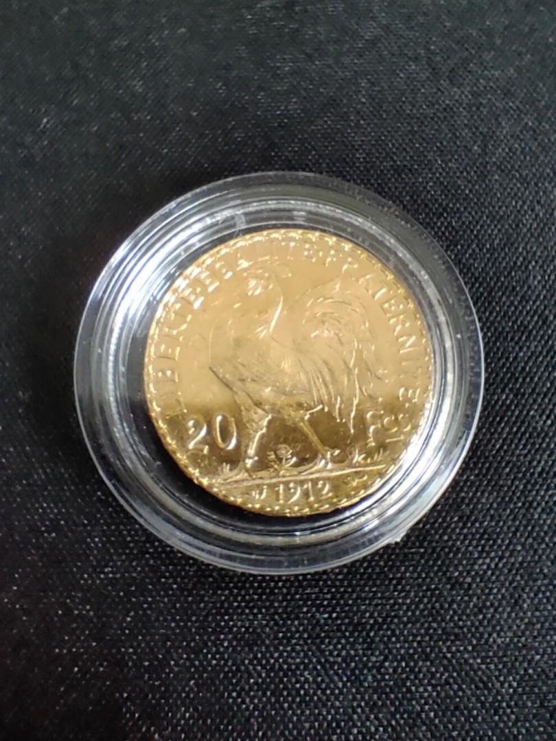 1912 French 20 Franc Rooster gold coin, Hobbies & Toys, Memorabilia
