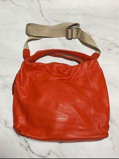 Authentic Furla Orange Leather Hobo Bag