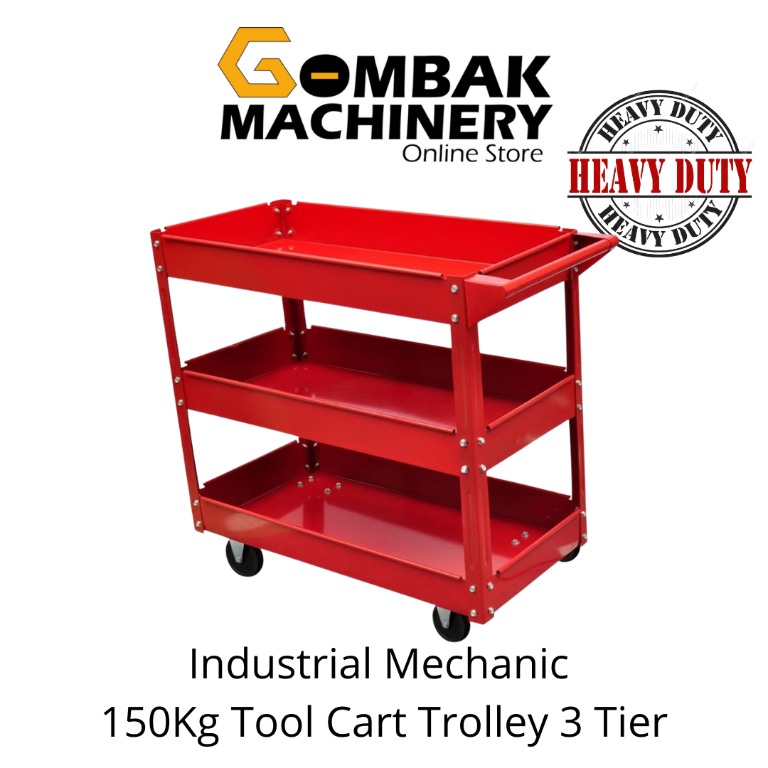 Heavy Duty All Steel Mechanic 3 Tier Tool Cart Trolley 3 Level Tray 150Kg Load 