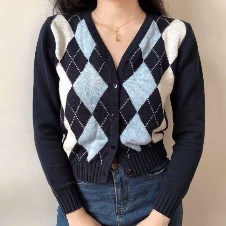 White and blue cardigan store
