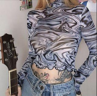 Long Sleeve Swirl Mesh Top